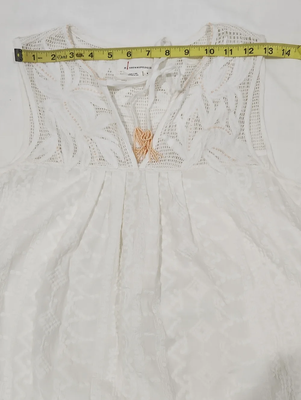 Anthropologie Women's Cream Embroidered Cover-Up Tunic - Beach Swimwear Size S